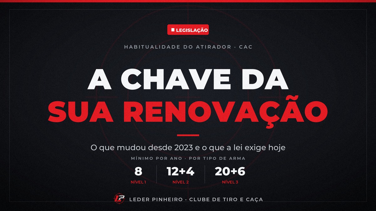 Habitualidade do atirador: a chave da renovação do CRAF — treinos e competições exigidos por nível (8, 12+4, 20+6) segundo a Nota Técnica 01/2026 da Polícia Federal.