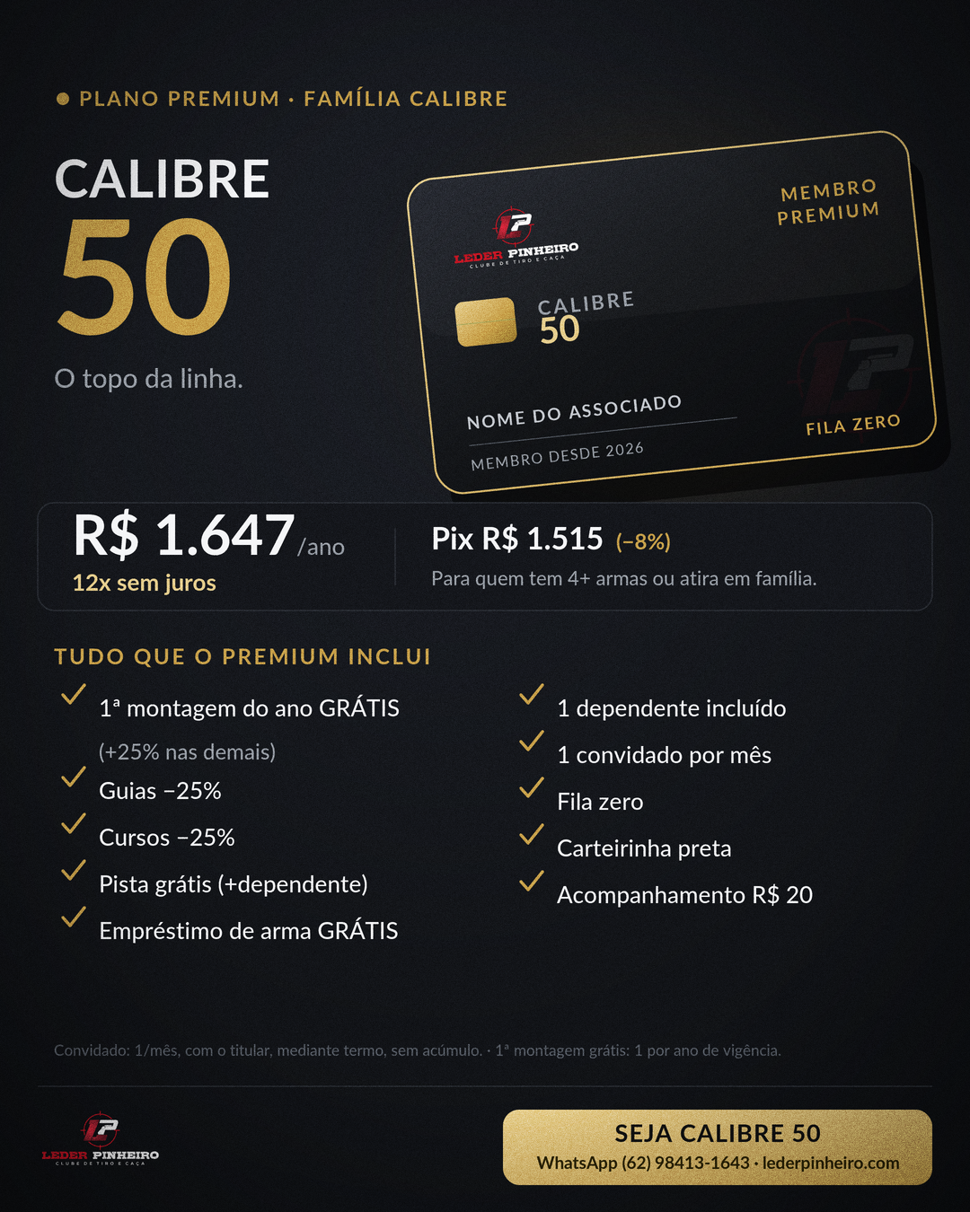 Carteirinha exclusiva do plano Calibre 50